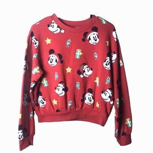 H&M Woman's Red/ Multicolor Disney Mickey Mouse Holiday Sweatshirt Size Medium